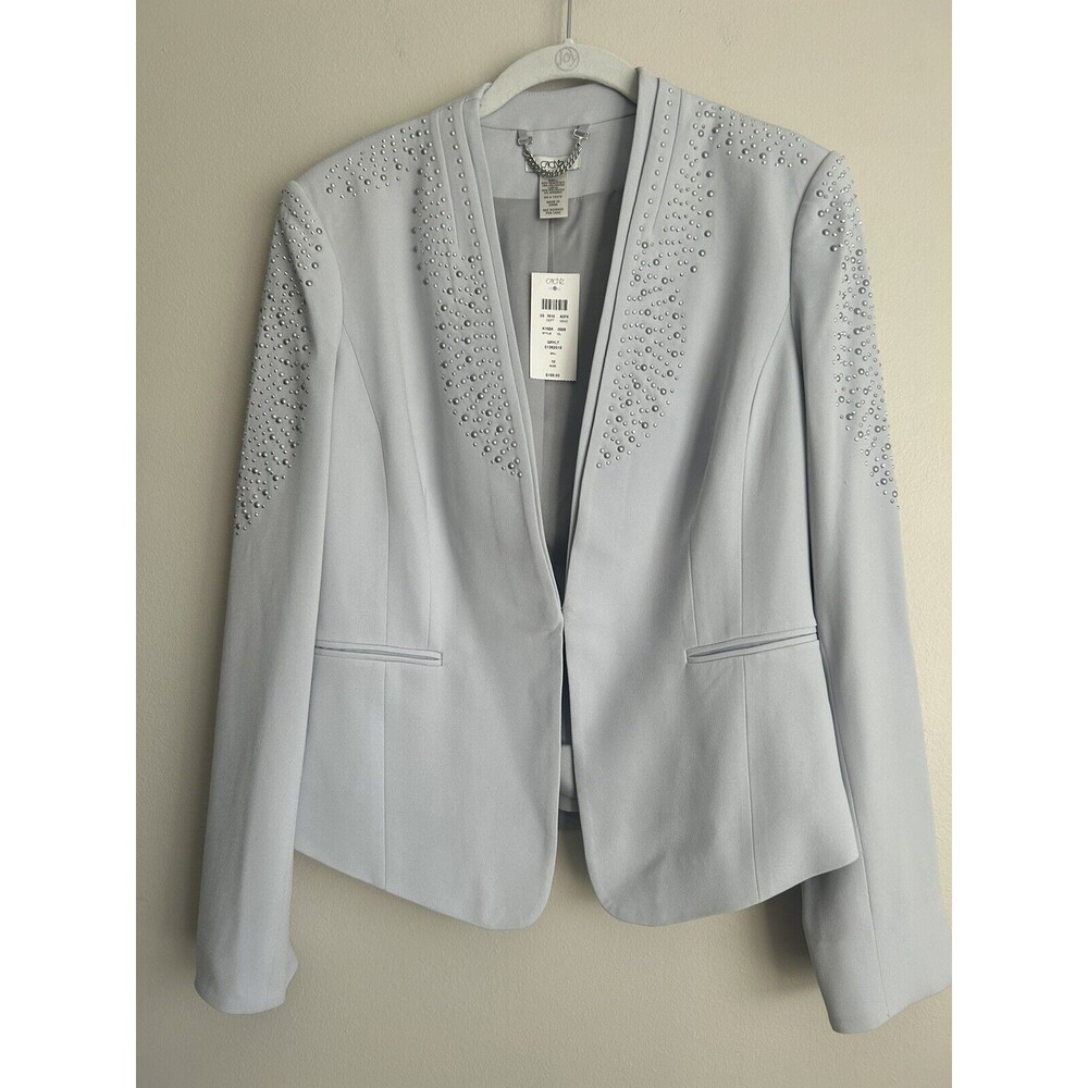 New Cache Grey Embellished Studded Blazer Jacket Womens NWT $188 Sz 10